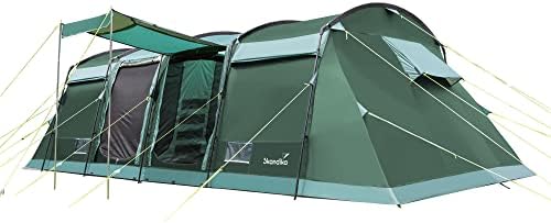 Comparatif de tentes de camping pour 10 personnes: Skandika Tente Tunnel Montana avec/sans tapis de sol cousu, Sleeper Technology, 3-4 cabines
