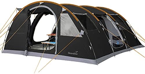 Les meilleures tentes familiales Skandika Gotland 6 : Tunnel pour 6 personnes avec tapis de sol cousu et option technologie Sleeper
